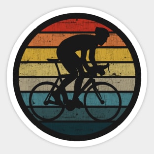 Bicyclist Silhouette On A Distressed Retro Sunset design Sticker